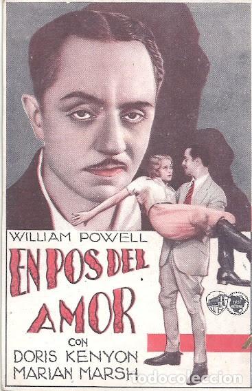 Cine: PTCC 159 EN POS DEL AMOR PROGRAMA TARJETA WARNER WILLIAM POWELL DORIS KENYON MARIAN MARSH - Foto 1