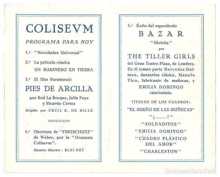 Cine: PTCC 160 PIES DE ARCILLA LA MODISTA DE PARIS PROGRAMA DOBLE PARAMOUNT COLISEUM - Foto 2