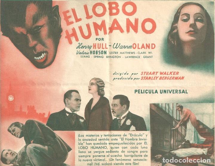 Cine: PTCC 161 EL LOBO HUMANO PROGRAMA DOBLE UNIVERSAL HENRY HULL WARNER OLAND UNIVERSAL TERROR - Foto 2