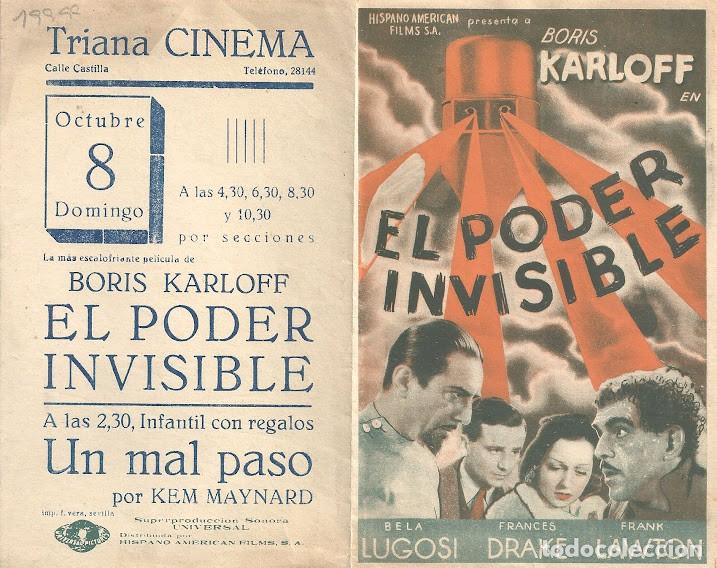 Cine: PTCC 161 EL PODER INVISIBLE PROGRAMA DOBLE ORIGINAL BORIS KARLOFF BELA LUGOSI FRANCES DRAKE - Foto 1