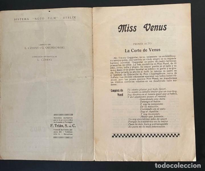 Cine: MISS VENUS. PROGRAMA DE LA PEL&Iacute;CULA DE 1921. CINE MUDO - Foto 2