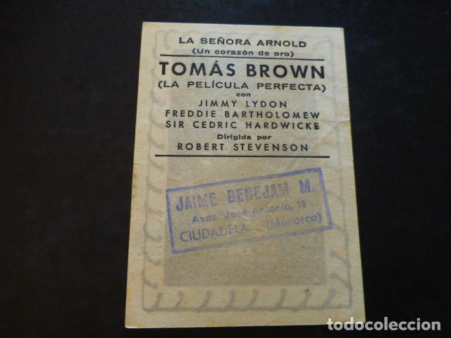 Cine: LA SE&Ntilde;ORA ARNOLD TOMAS BROWN PROGRAMA DE MANO SIN PUBLICIDAD - Foto 2