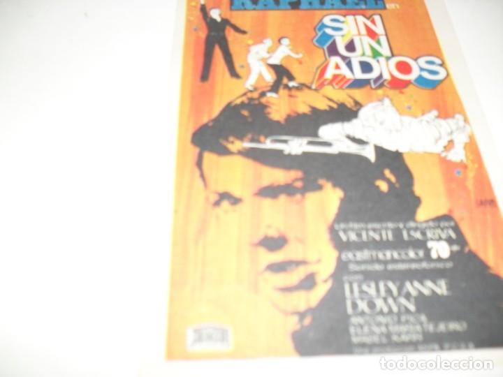 Cine: programa de mano sencillo,sin texto publicitario.titulo: SIN UN ADIOS( RAPHAEL). - Foto 1