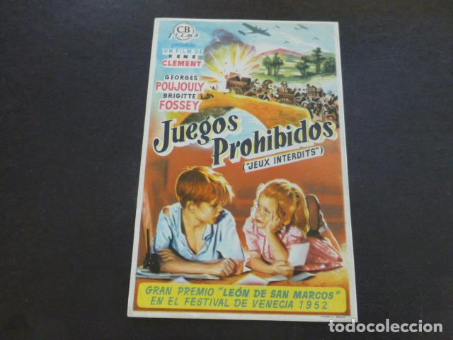 Cine: JUEGOS PROHIBIDOS PROGRAMA DE MANO SIN PUBLICIDAD - Foto 1
