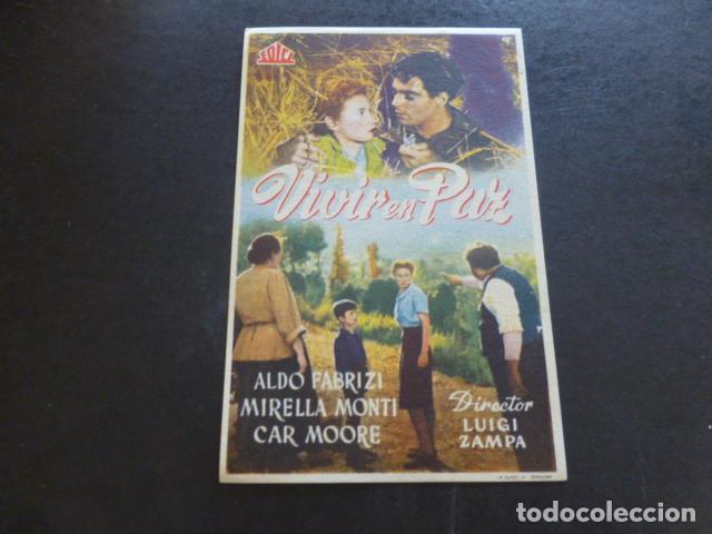 Cine: VIVIR EN PAZ PROGRAMA DE MANO SIN PUBLICIDAD - Foto 1