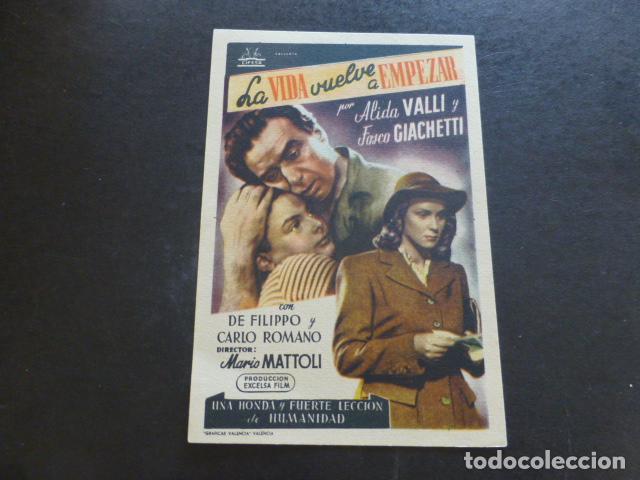 Cine: LA VIDA VUELVE A EMPEZAR PROGRAMA DE MANO SIN PUBLICIDAD - Foto 1