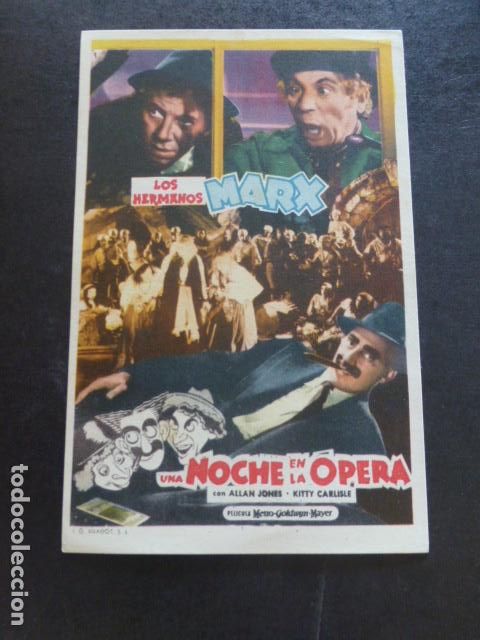Folhetos de m&atilde;o de filmes antigos de cinema: UNA NOCHE EN LA OPERA PROGRAMA DE MANO SIN PUBLICIDAD