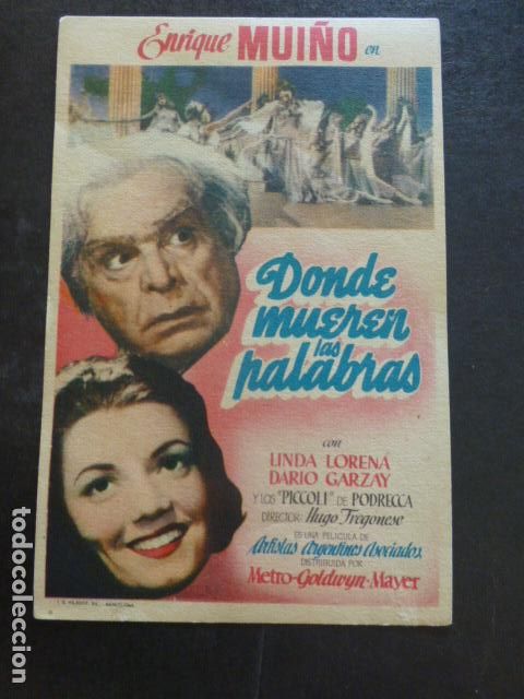 Cine: DONDE MUEREN LAS PALABRAS PROGRAMA DE MANO SIN PUBLICIDAD - Foto 1