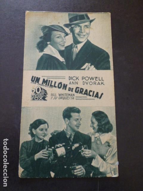 Cine: UN MILLON DE GRACIAS PROGRAMA DE MANO SIN PUBLICIDAD - Foto 1