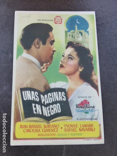 Cine: UNAS PAGINAS EN NEGRO PROGRAMA DE MANO SIN PUBLICIDAD - Foto 1