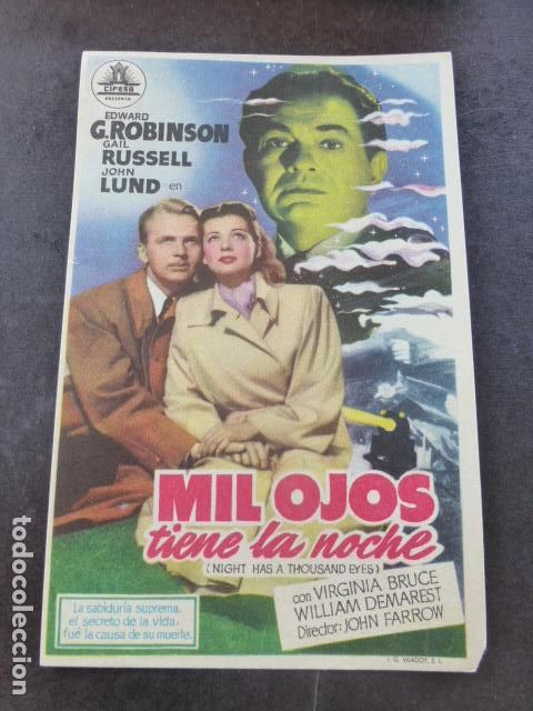 Cine: MIL OJOS TIENE LA NOCHE PROGRAMA DE MANO SIN PUBLICIDAD - Foto 1