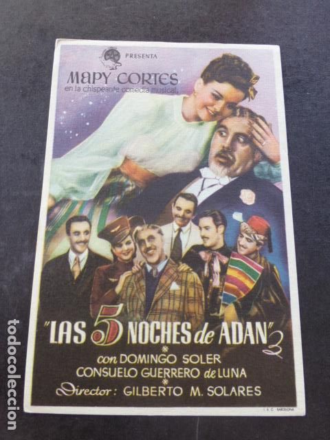 Cine: LAS 5 NOCHES DE ADAN PROGRAMA DE MANO SIN PUBLICIDAD - Foto 1