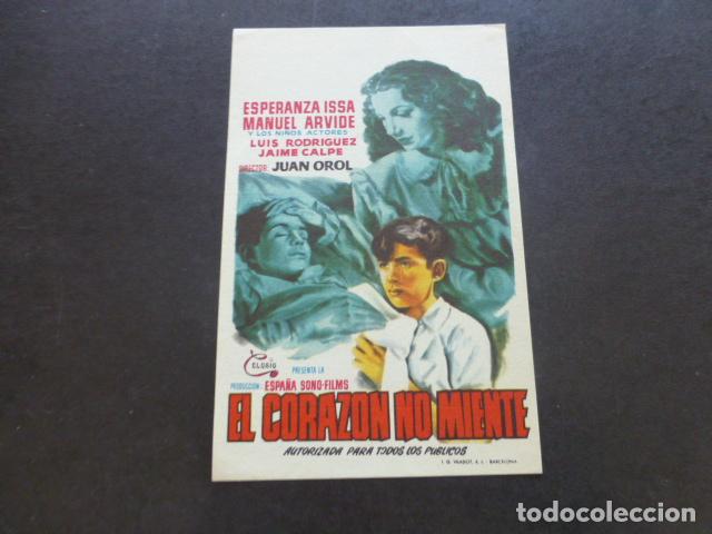 Cine: EL CORAZON NO MIENTE PROGRAMA DE MANO SIN PUBLICIDAD - Foto 1