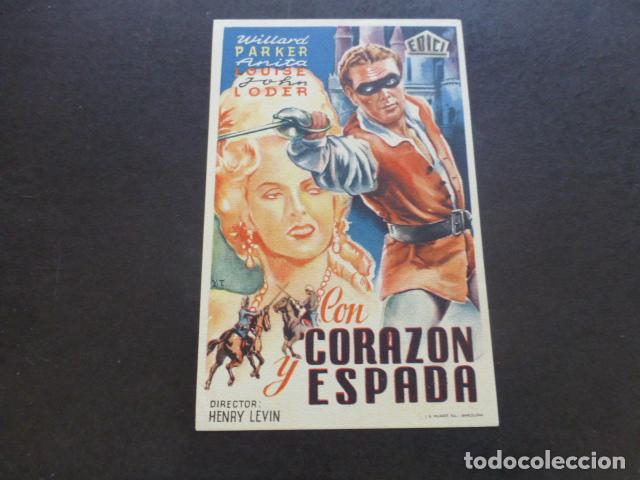 Cine: CON CORAZON Y ESPADA PROGRAMA DE MANO SIN PUBLICIDAD - Foto 1