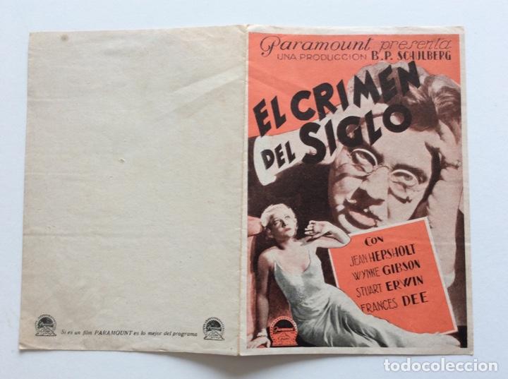 Cine: PROGRAMA DOBLE SIN CINE IMPRESO. PARAMOUNT. EL CRIMEN DEL SIGLO. FRANCES DEE, STUART ERWIN. - Foto 1