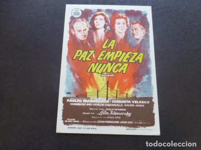 Cine: LA PAZ EMPIEZA NUNCA PROGRAMA DE MANO SIN PUBLICIDAD - Foto 1