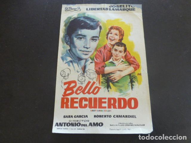 Cine: BELLO RECUERDO PROGRAMA DE MANO SIN PUBLICIDAD - Foto 1