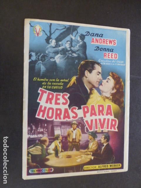 Cine: TRES HORAS PARA VIVIR PROGRAMA DE MANO SIN PUBLICIDAD - Foto 1