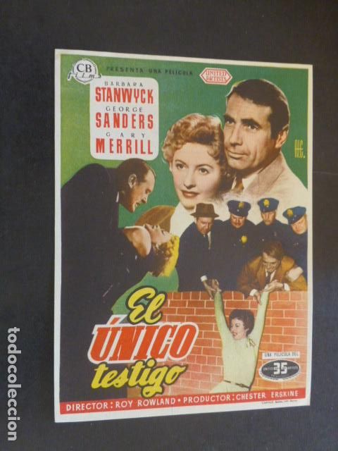 Cine: EL UNICO TESTIGO PROGRAMA DE MANO SIN PUBLICIDAD - Foto 1