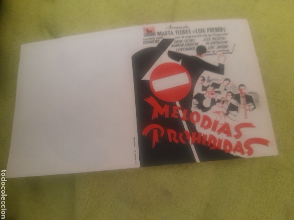 Cinema: Antiguo folleto de mano, Melod&iacute;as prohibidas, sin publicidad