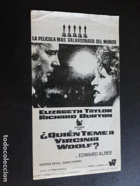 Cine: &iquest;QUIEN TEME A VIRGINIA WOLF? PROGRAMA DE MANO SIN PUBLICIDAD - Foto 1