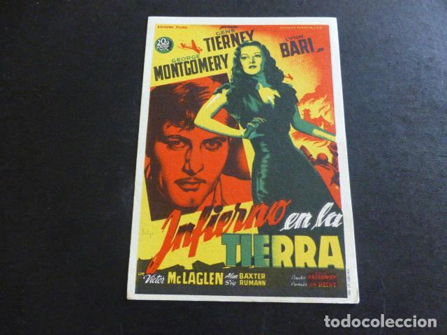 Cine: INFIERNO EN LA TIERRA PROGRAMA DE MANO SIN PUBLICIDAD - Foto 1