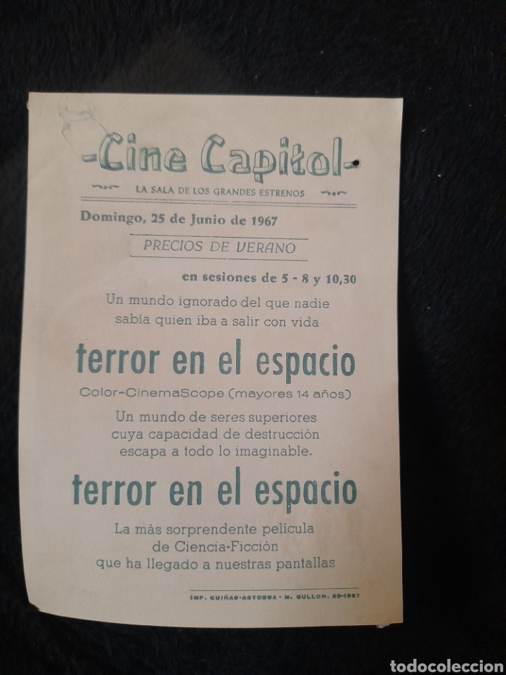Cine: Terror en el espacio, folleto de mano de Cine Capitol - Foto 2