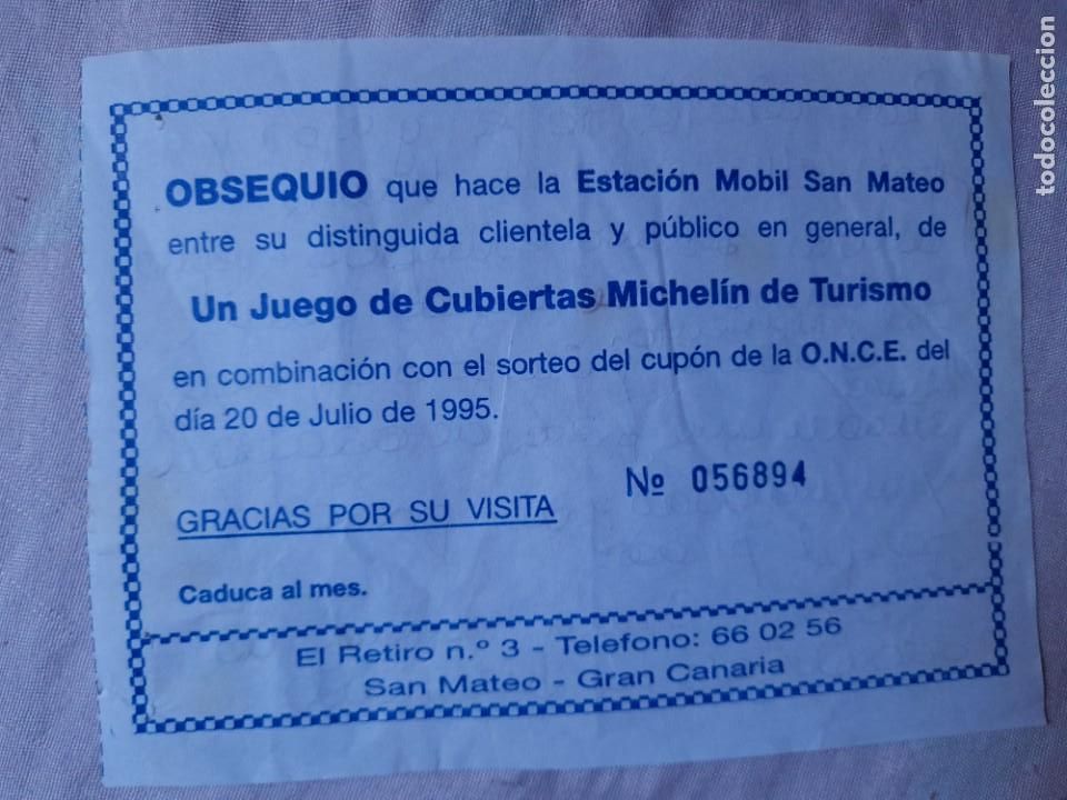 Cinema: antiguo billete sorteo estacion Mobil San mateo canarias combinaci&oacute;n con sorteo de o.n.c.e. a&ntilde;o 1995