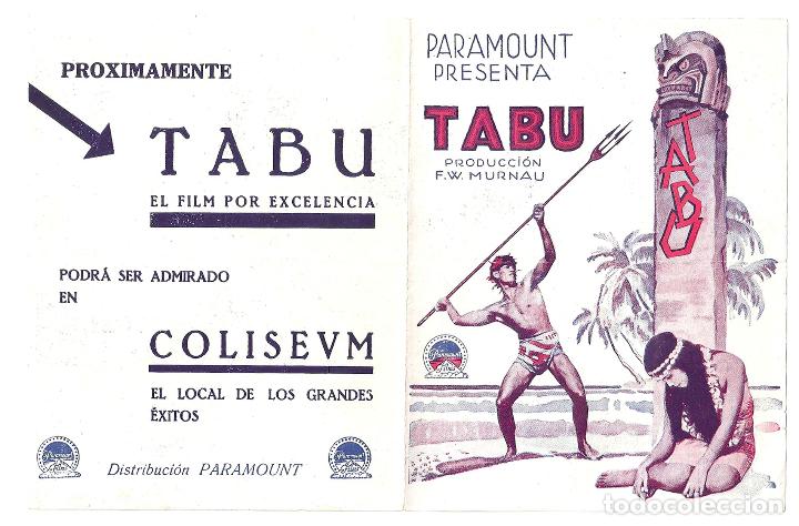 Cine: PTCC2 09 TABU PROGRAMA DOBLE PARAMOUNT FRIEDRICH WILHELM MURNAU - Foto 1