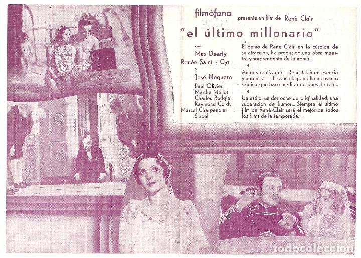 Cine: PTCC2 09 EL ULTIMO MILLONARIO PROGRAMA DOBLE FILMOFONO RENE CLAIR - Foto 3