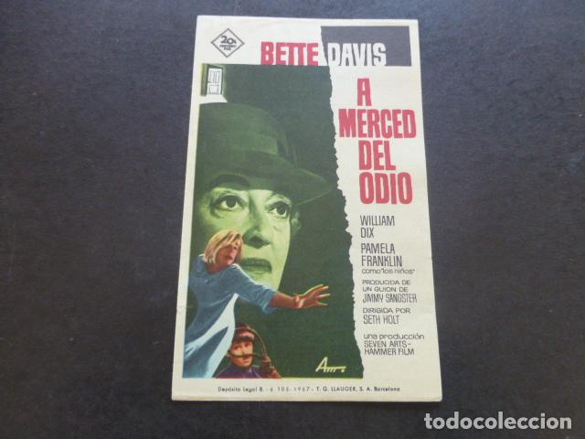Cine: A MERCED DEL ODIO PROGRAMA DE MANO SIN PUBLICIDAD - Foto 1