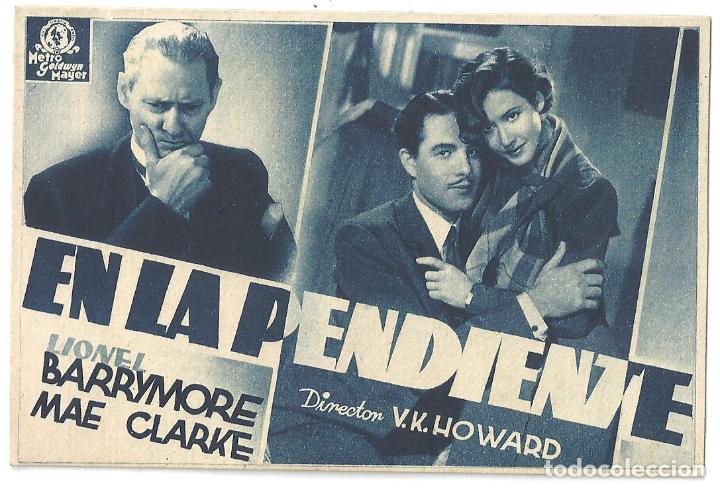 Cine: PTCC2 10 EN LA PENDIENTE PROGRAMA TARJETA MGM LIONEL BARRYMORE MAE CLARKE - Foto 1