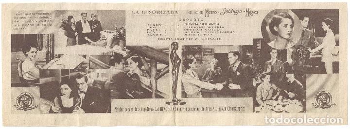 Cine: PTCC 163 LA DIVORCIADA PROGRAMA DOBLE MGM NORMA SHEARER ROBERT MONTGOMERY - Foto 2