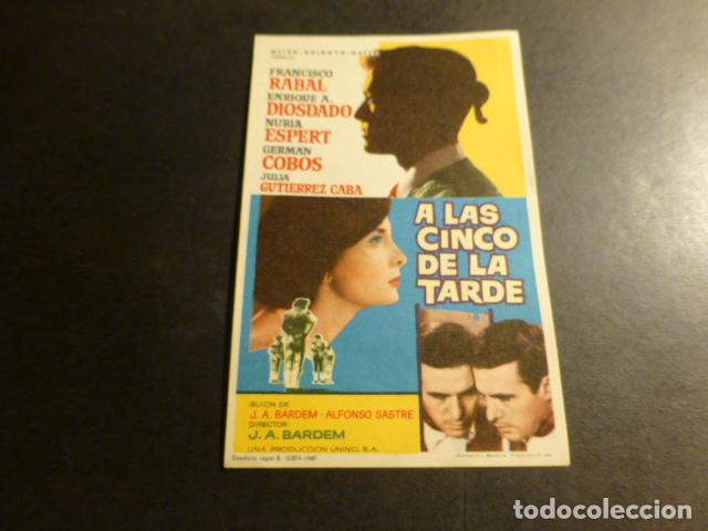 Cine: A LAS CINCO DE LA TARDE PROGRAMA DE MANO SIN PUBLICIDAD - Foto 1