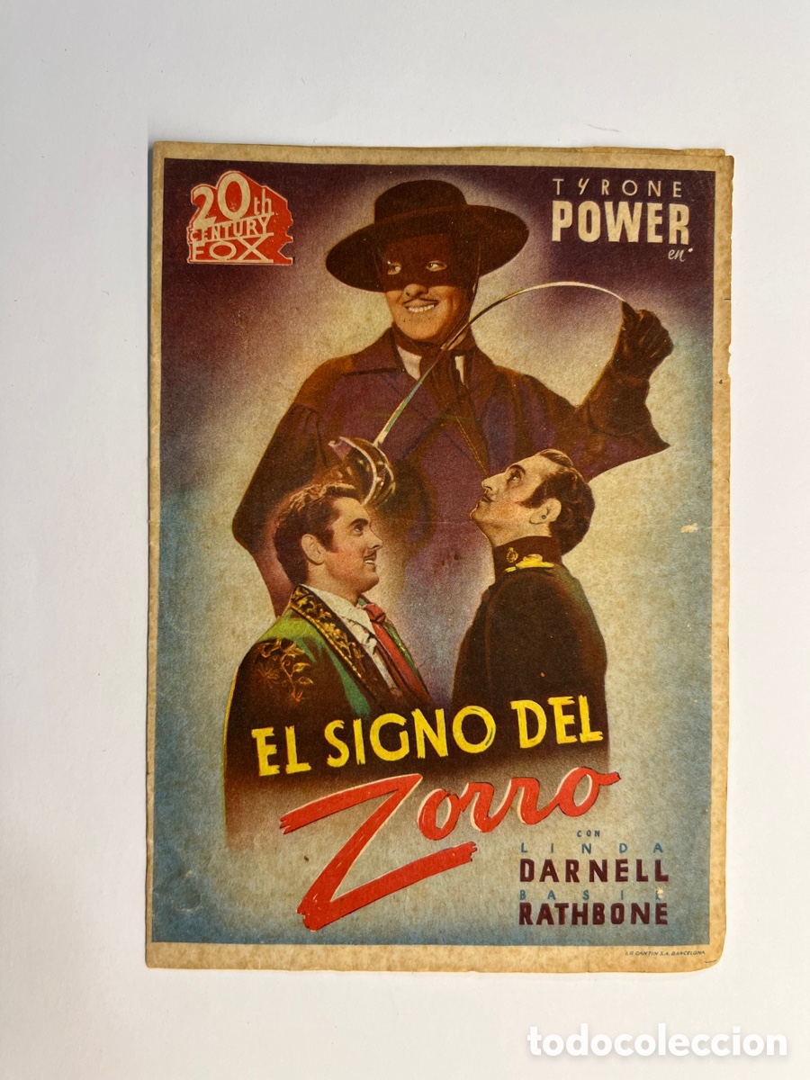 Kino: NULES. teatro Cine Capil. Folleto de Cine EL SIGNO DEL ZORRO, con Tyrone Power (a.1940?)
