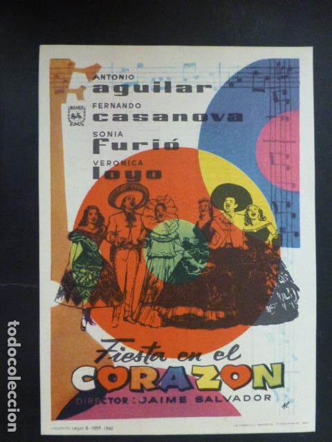  Foglietti di film di film antichi di cinema: FIESTA EN EL CORAZON PROGRAMA DE CINE CON PUBLICIDAD CINE MAXIMO