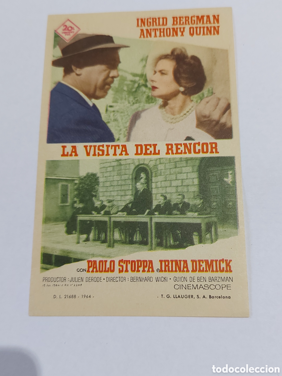  Flyers Publicitaires de films Anciens: CINE FOLLETOS DE MANO LA VISITA DEL RENCOR 1964. A.QUINN Y I.BERGMAN.SIN PUBLICIDAD