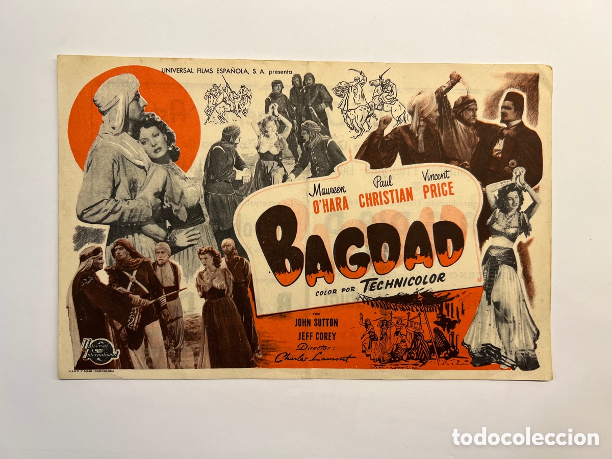 Cinema: ALBACETE Cinema Astoria y Teatro Circo. Folleto de Mano, BAGDAD, Maureen O&rsquo;Hara (a.1949)