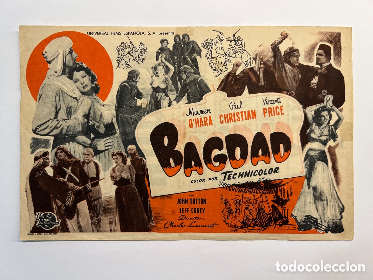 Cinema: CANET DE MAR. CINE MIRAMAR.. Folleto de Mano, BAGDAD, Maureen O&rsquo;Hara (a.1949) Medidas: 21,5 x 14