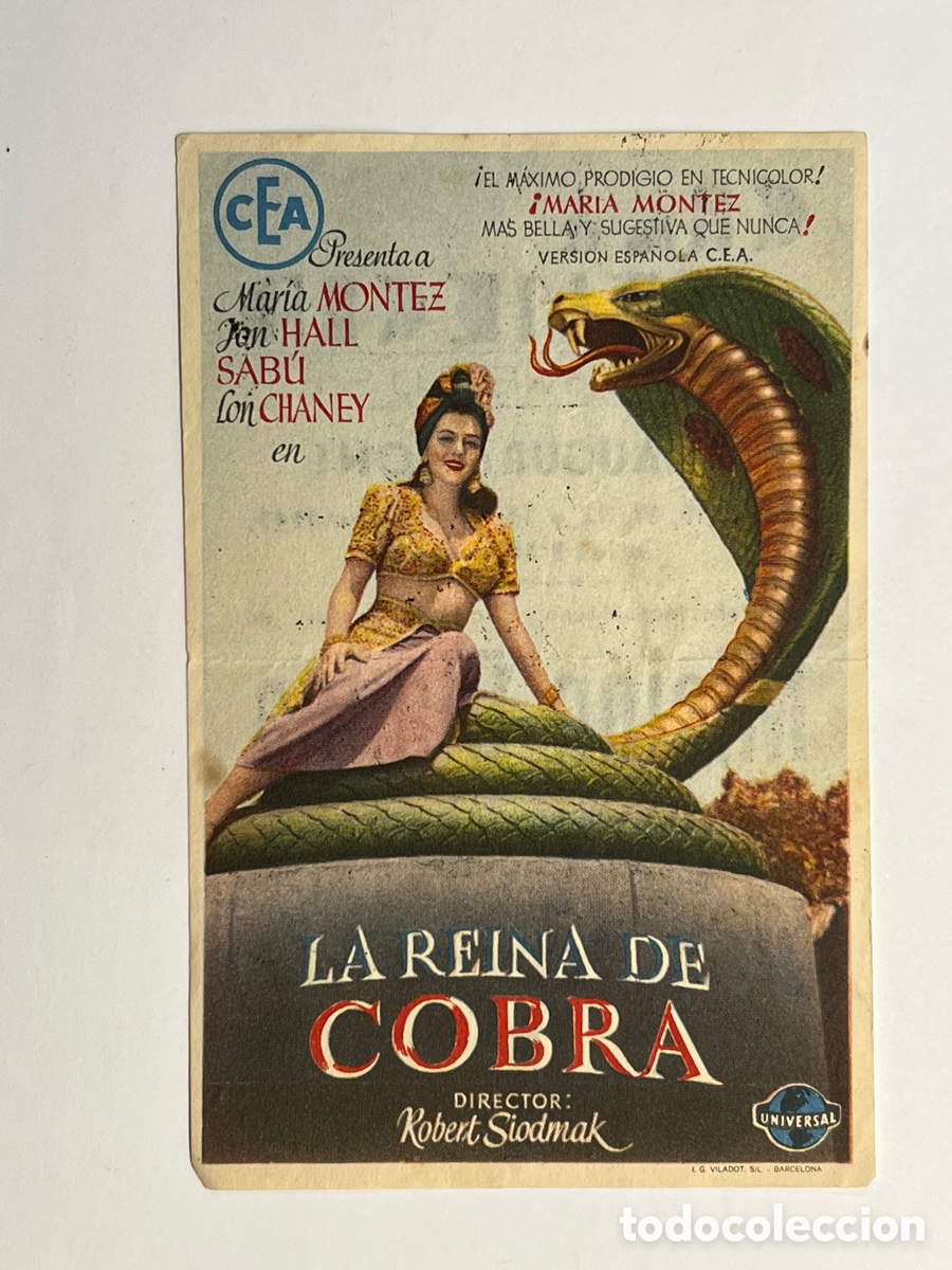 Cinema: BENETUSER Valencia, CINES VENECIA. Folleto de Mano.. LA REINA DE COBRA (a.1949) AVENTURAS