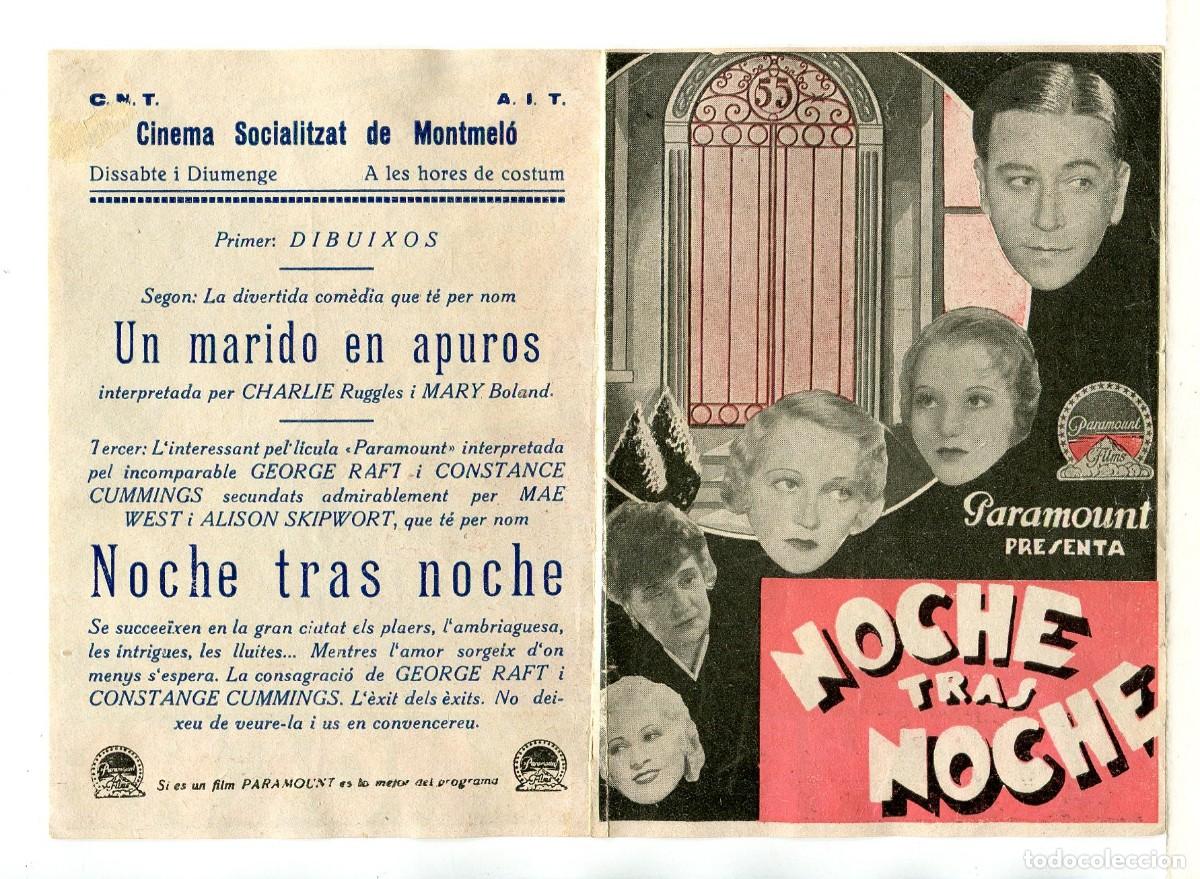 Folhetos de m&atilde;o de filmes antigos de cinema: NOCHE TRAS NOCHE, con George Raft.