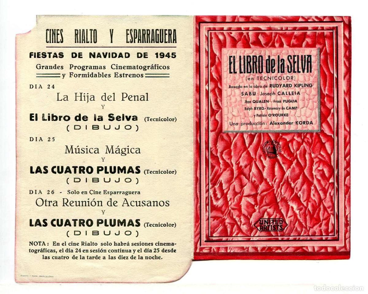 Folhetos de m&atilde;o de filmes antigos de cinema: EL LIBRO DE LA SELVA, con Sab&uacute;.