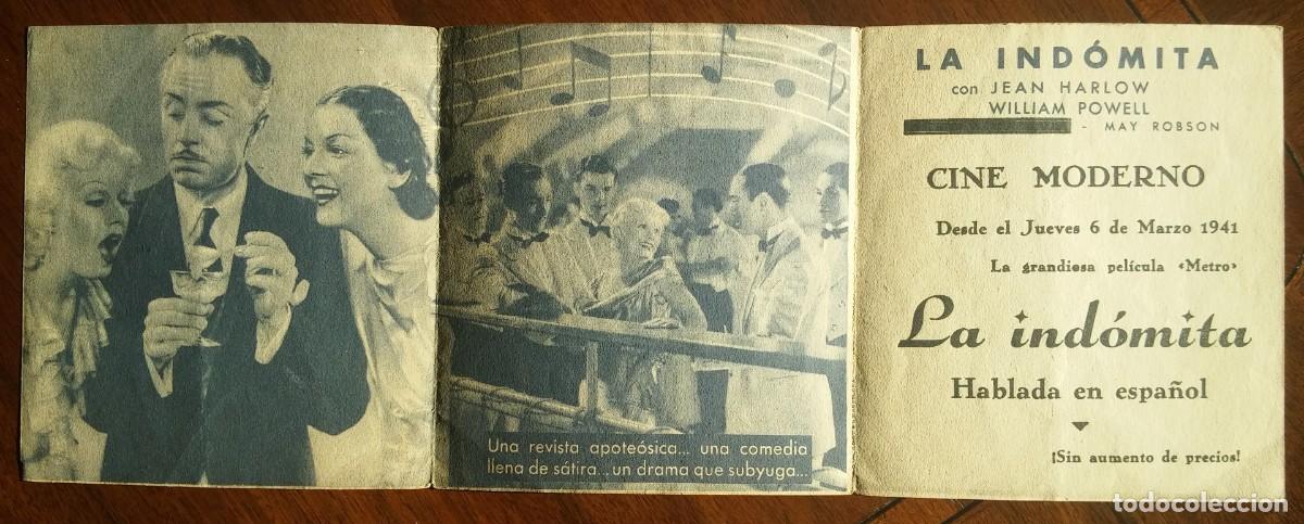 Cine: LA INDOMITA - PROGRAMA TRIPTICO - CINE MODERNO - Foto 2