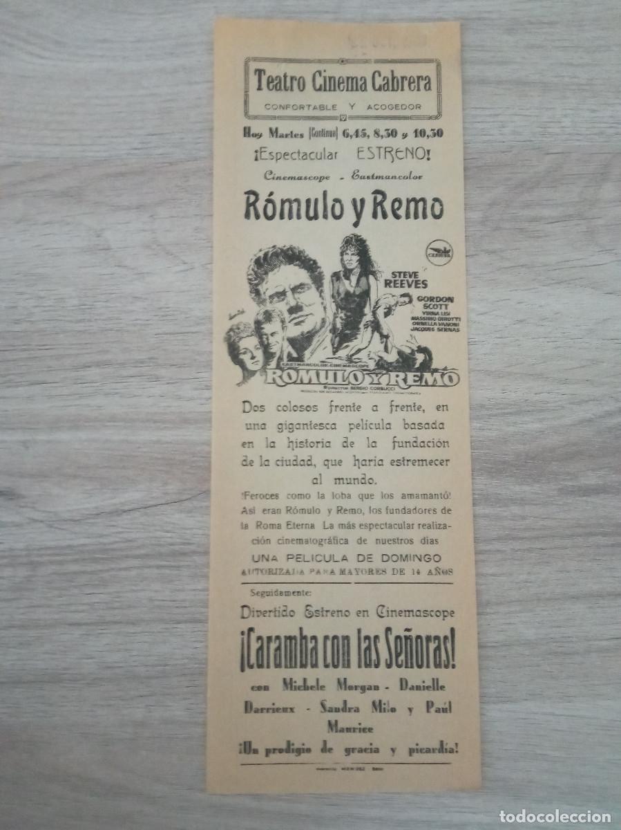 Cine: ROMULO Y REMO, STEVE REEVES, CINEMA CABRERA - Foto 1