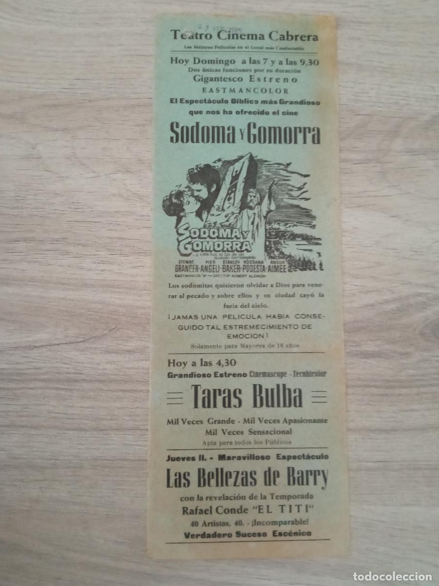  Flyers Publicitaires de films Anciens: SODOMA Y GOMORRA, STEWART GRANGER, CINEMA CABRERA