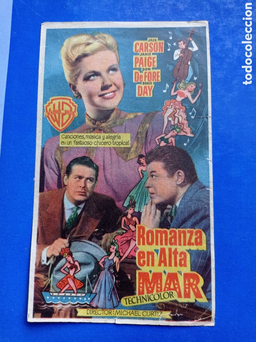 Cine: Folleto cine , romanza en alta mar , ,Doris day , cine coliseo