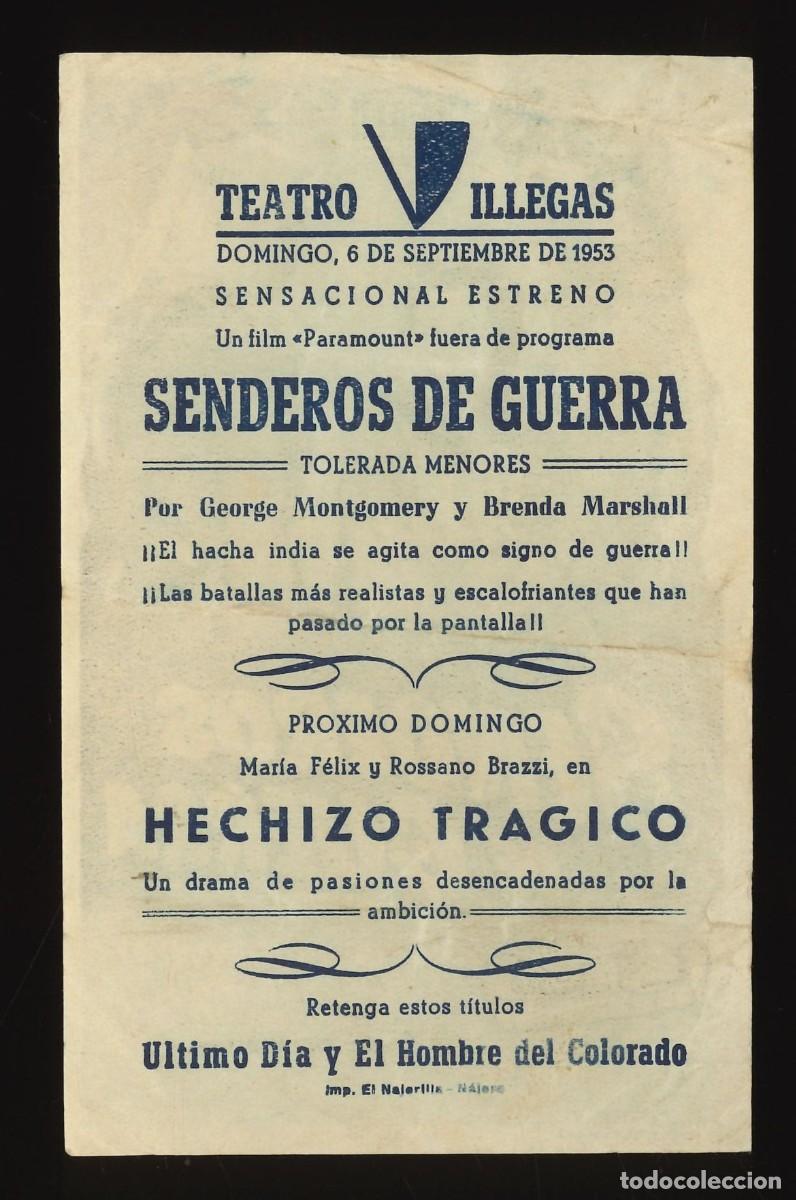 Cine: SENDEROS DE GUERRA / PROGRAMA DE CINE CON PUBLICIDAD EN TRASERA (OESTE) - Foto 2