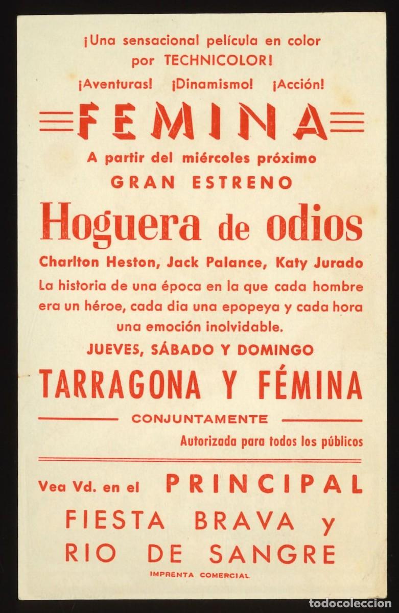 Cine: HOGUERA DE ODIOS / PROGRAMA DE CINE CON PUBLICIDAD EN TRASERA (OESTE) - Foto 2