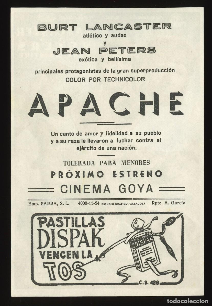 Cine: APACHE / PROGRAMA DE CINE CON PUBLICIDAD EN TRASERA (OESTE) - Foto 2