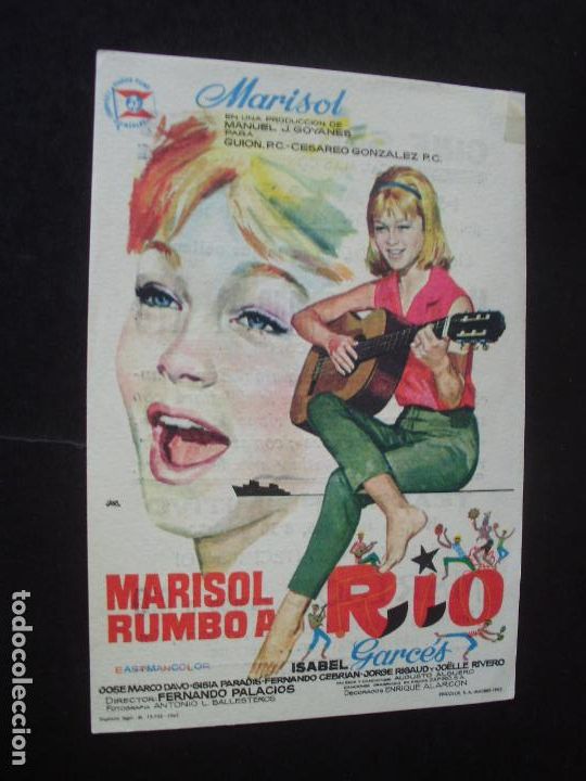 Folhetos de m&atilde;o de filmes antigos de cinema: MARISOL RUMBO A RIO PROGRAMA DE CINE CON PUBLICIDAD CINE SAN ANDRES BAEZA JAEN